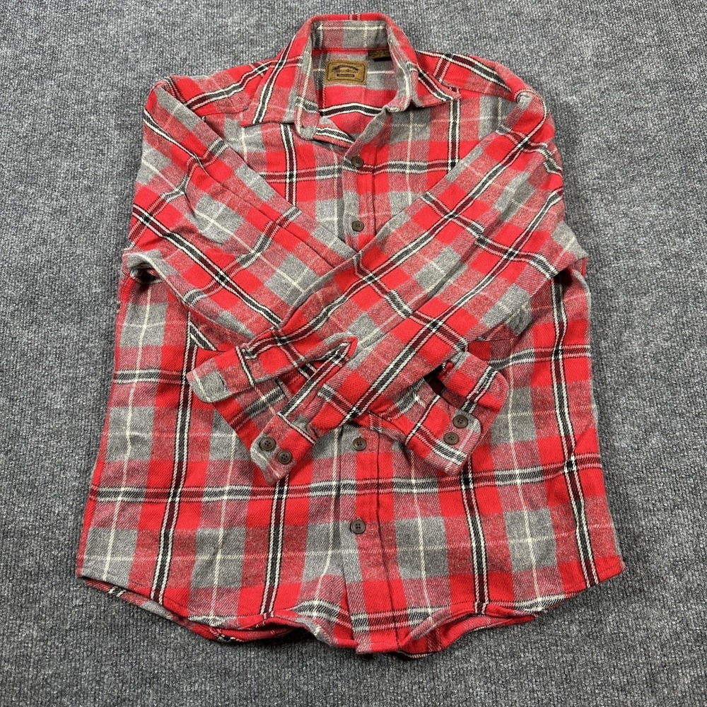St Johns Bay Shirt Mens Medium Red Plaid Flannel Button Heavyweight Long Sleeve